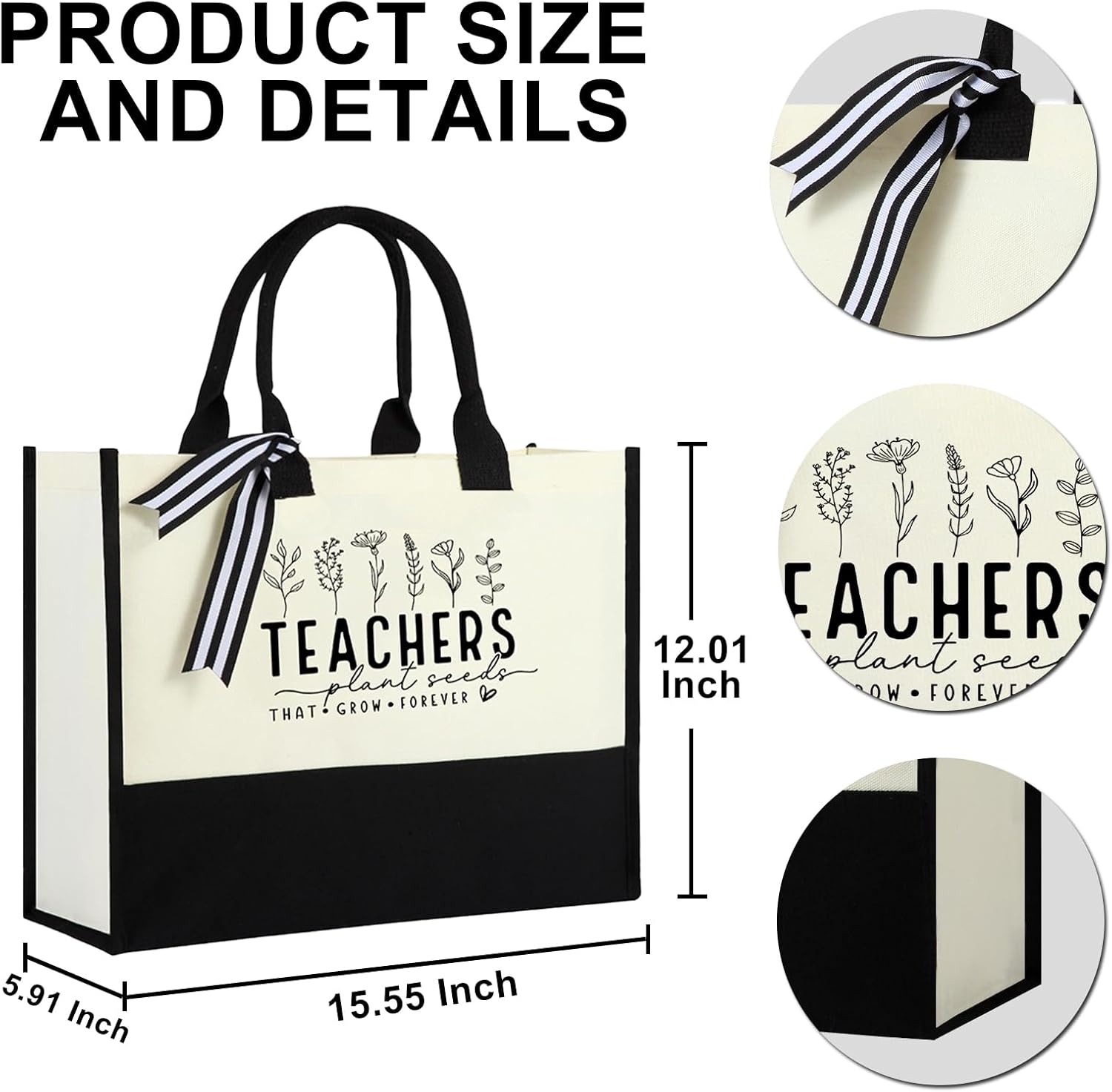 Personalized Canvas Initial Tote Bags,Embroidery Monogram with Leather Handle,Present Suitable for Mom,Wedding,Beach - Image 4