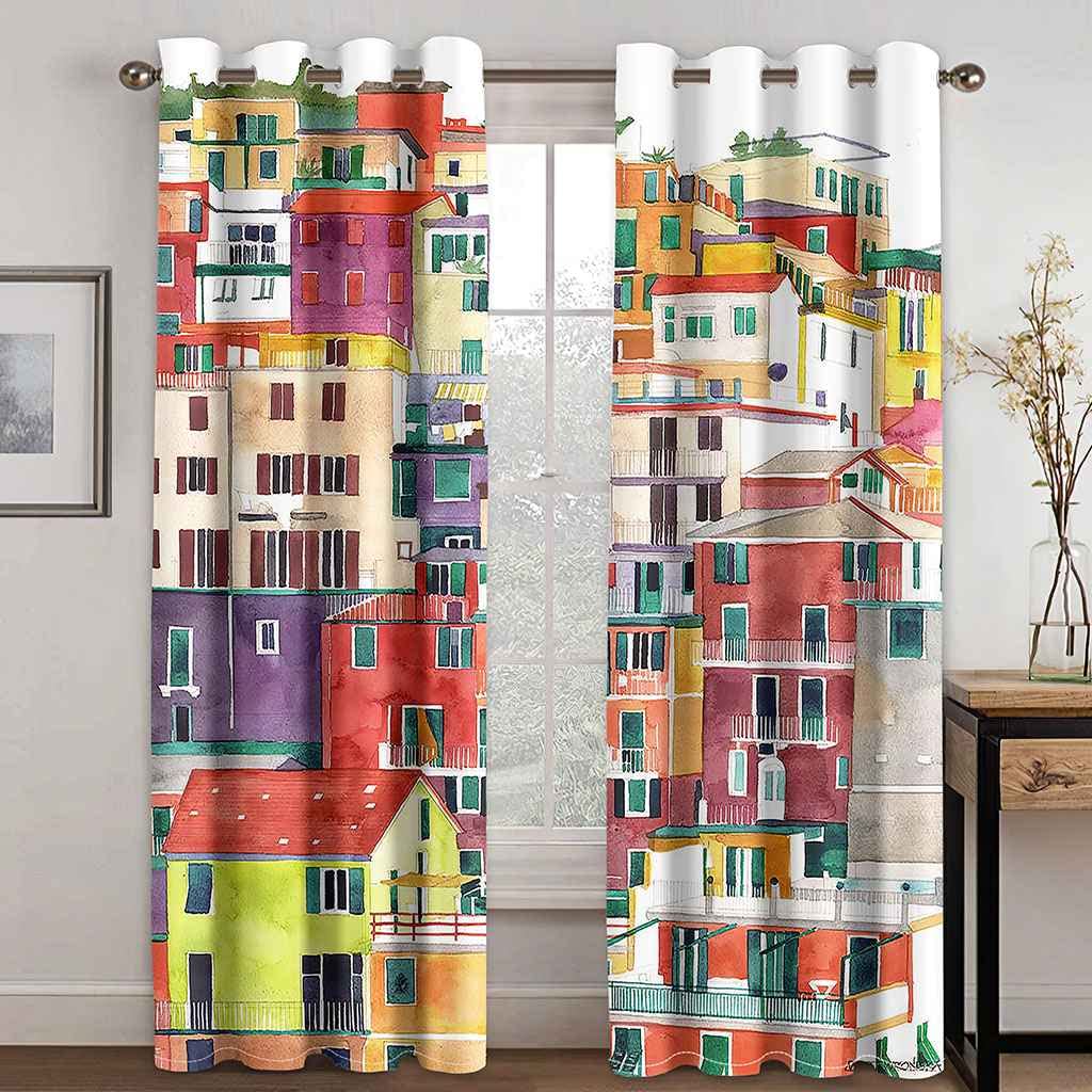 Modernas Cortinas Dormitorio Juvenil Impresión 3D Construcción 300x280cm Ojales Cortinas Opacas 2 Piezas para Dormitorio Habitación De Los Niños Cortina Decoración del Salón