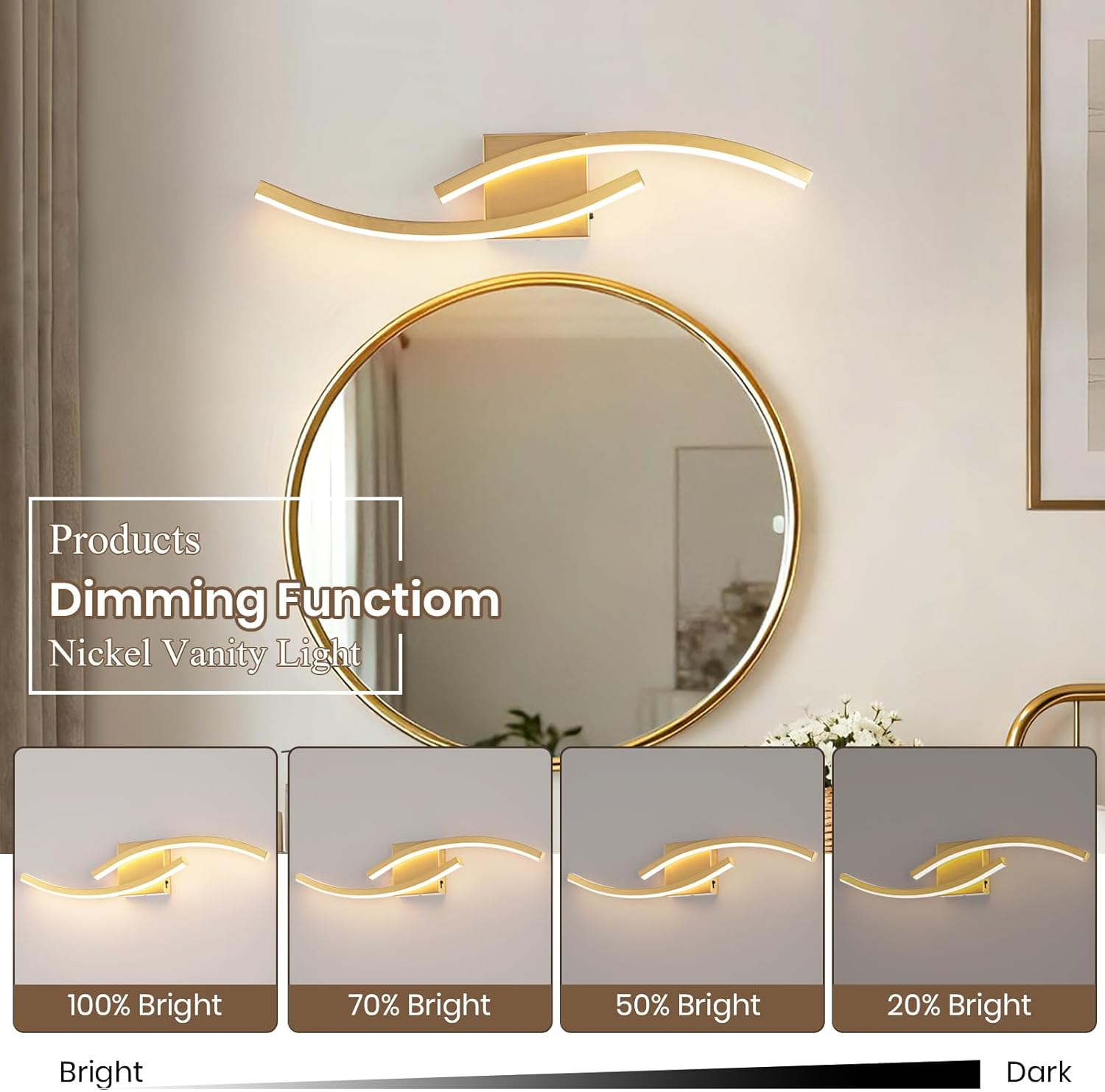 23.62 inch Vanity Light for Bathroom Lighting Fixtures Over Mirror Dimmable 5CCT Vanity Lighting Fixture Modern Bathroom Vanity Light Modern Wall lamp