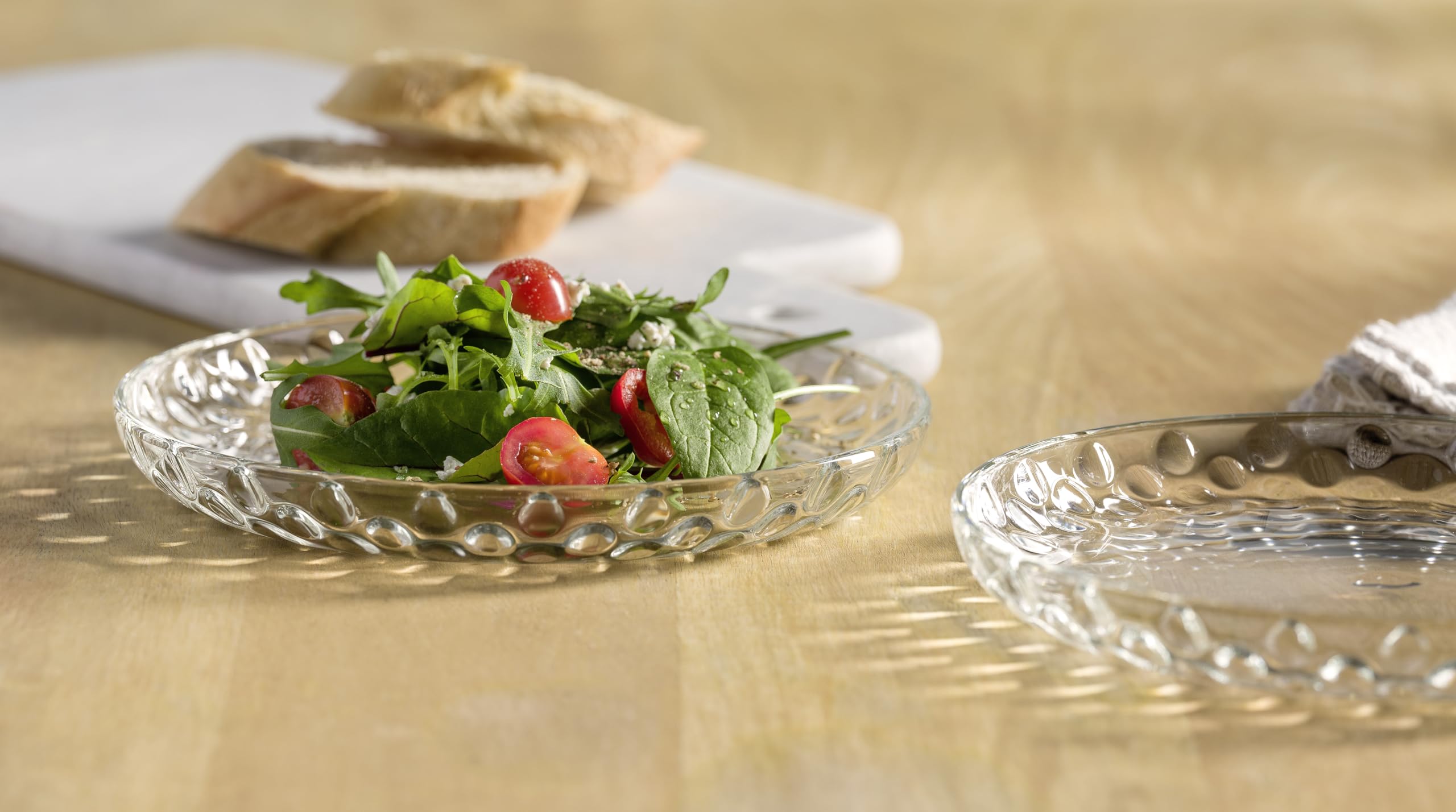 LEONARDO HOME Cucina Optic 066339 talerze szklane, 6-częściowy zestaw, nadają się do kuchenki mikrofalowej i mycia w zmywarce, z okrągłymi akcentami, przezroczyste szkło, średnica 18 cm