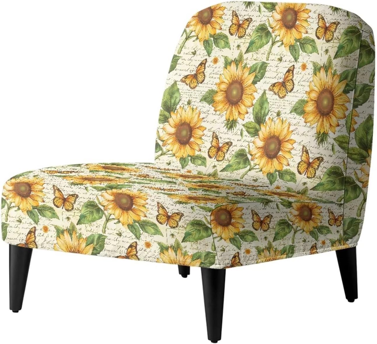 Sunflower Butterfly Armless Accent Chair Cover Stretch Slipper Chair Slipcover for Bedroom Dining Living Room Office Removable with Elastic Bottom