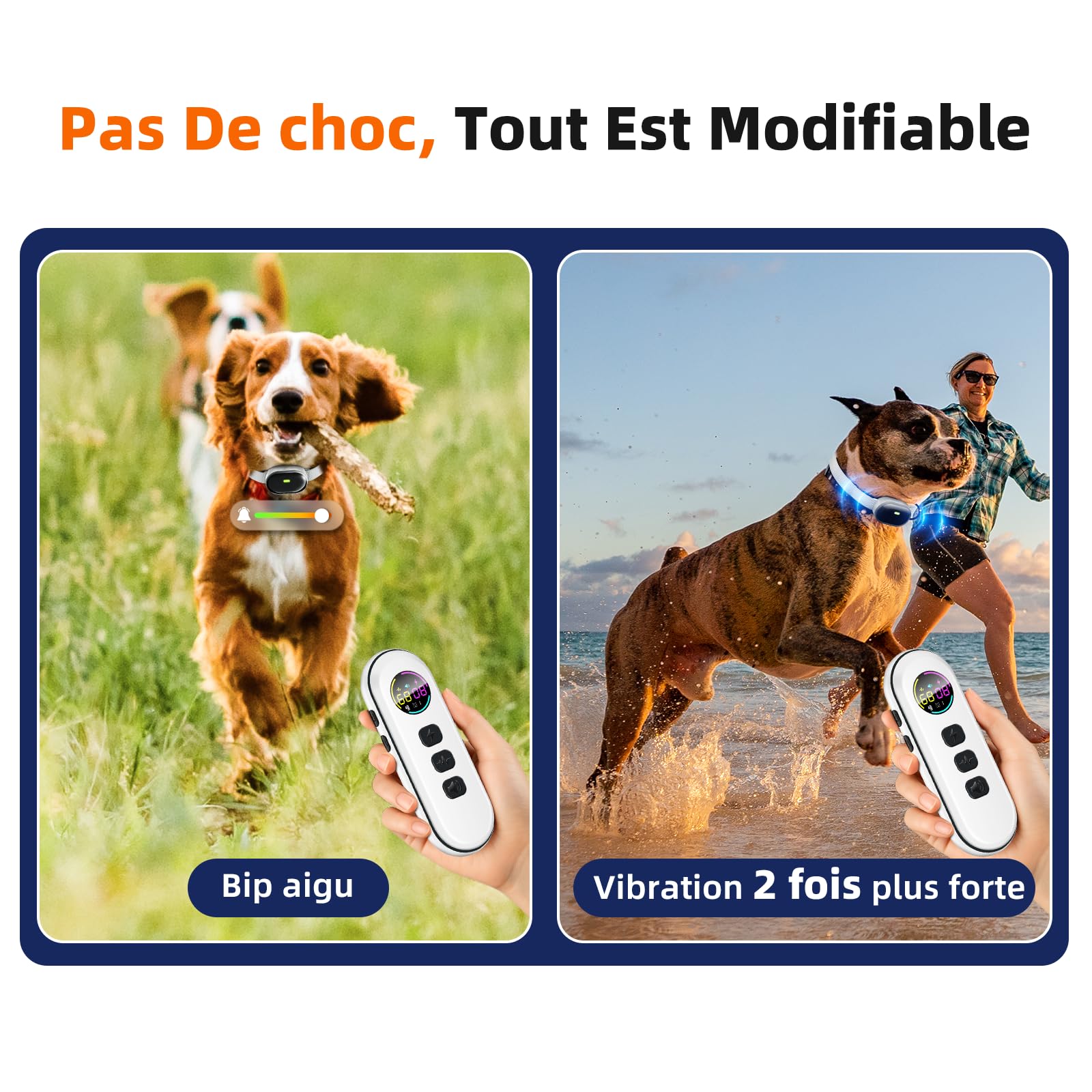 Collier d'entraînement Ultra-léger et Fin avec télécommande de 400 mètres, adapté aux Petits Chiens de 2,3 à 6,8 kg et aux Chiens de Taille Moyenne, (Blanc)