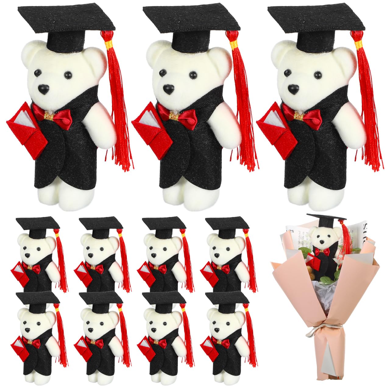 Gatuida 24pcs Plush Graduation Bears: Mini Graduation Stuffed Animals with Hat Doll Fluffy Soft Congratulation Bouquet Decor Grad Presents Class of 2025 Party Favors