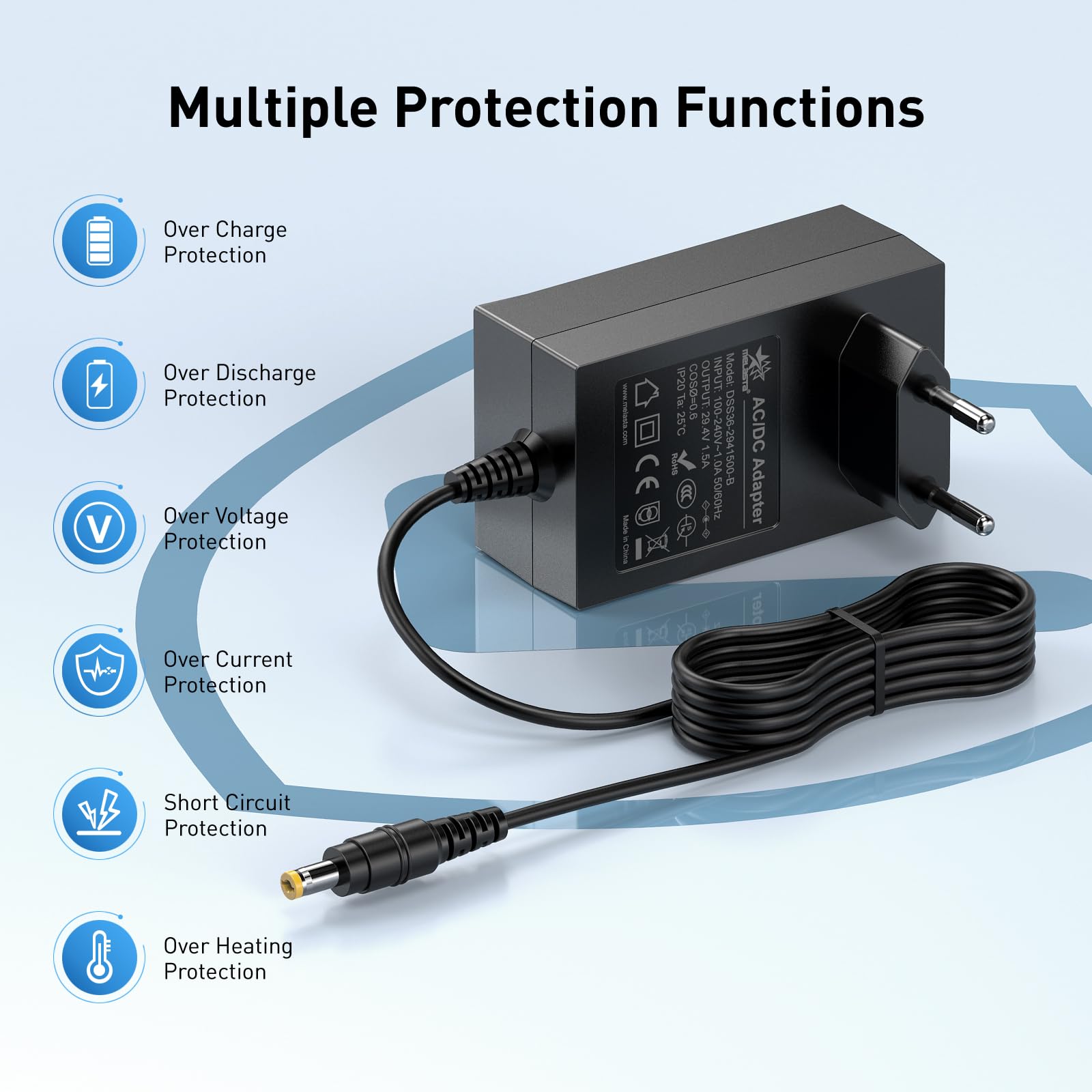 Alimentatore da 29,4 V 1,5 A, adattatore DC, adattatore universale AC a DC