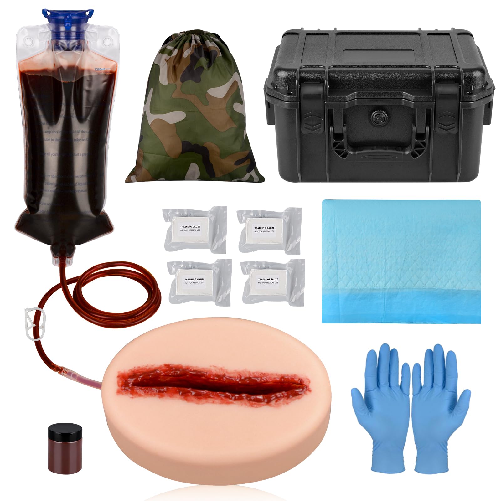 Kit d'entraînement pour l'emballage des Plaies de Lacération, Kit d'entraînement Stop the Bleed, Kit de Contrôle des Saignements pour les cours Médicaux – Boîte Tactique