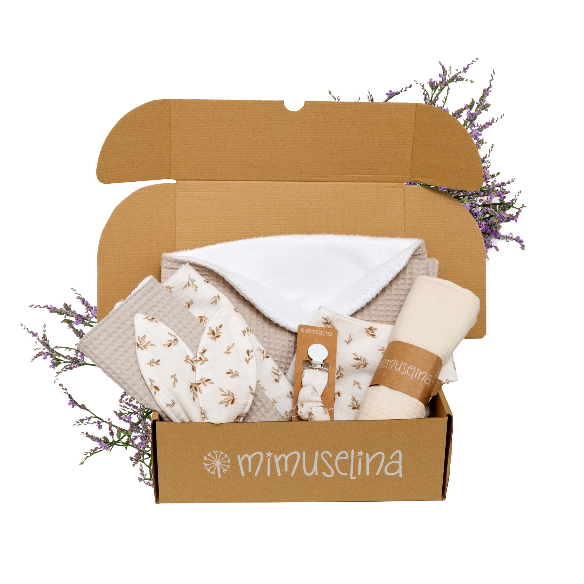 MIMUSELINA Coffret Naissance Fille ou Garçon | Coffrets Cadeaux pour Bébé | Coffret de Naissance Mixte pour Cadeau Nouveau Né | Disponible en Différentes Tailles | Sahara, Medium - 1