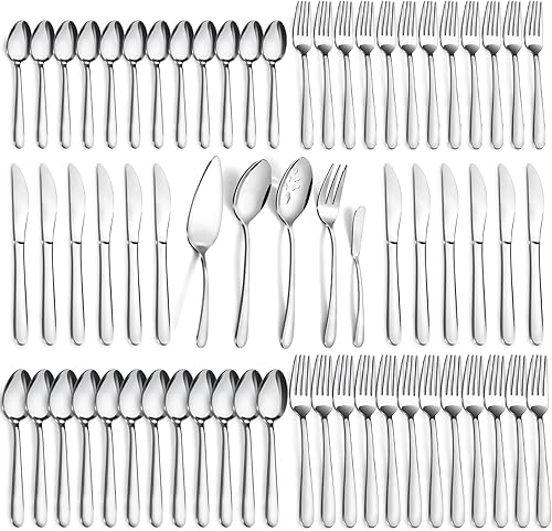 Miniatura 27 de Pleafind Juego de cubiertos de 24 piezas, cubiertos de acero inoxidable con cuchillos para carne, tenedores, cucharas, cuchillos, apto