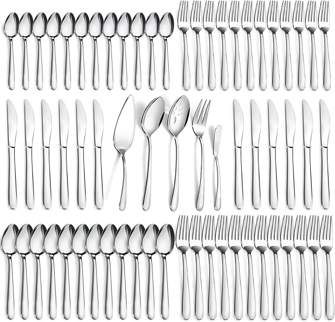 Pleafind 48-Pieces Silverware Set for 8, Flatware Set with Steak Knives, Stainless Steel Cutlery Set, Include Forks Spoons and Knives Set, Dishwasher Safe Utensil Sets for Home Restaurant