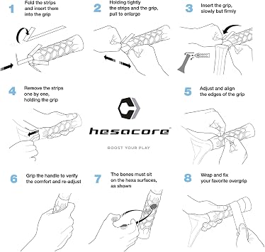 Hesacore Padel Racquet Carbon Grip - 5.25in - Supports Tennis Elbow, Enhances Grip Strength, Reduces Vibration with Finger Support and Anti-Sweat - Medium