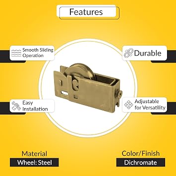Brixwell Sliding Patio Door Roller Assembly with 1-1/8 Steel Wheel, 1 Height, 1-7/8 Length, 17/32 Width, Dichromate Finish for Sliding Door Hardware and Door Roller Replacement Applications