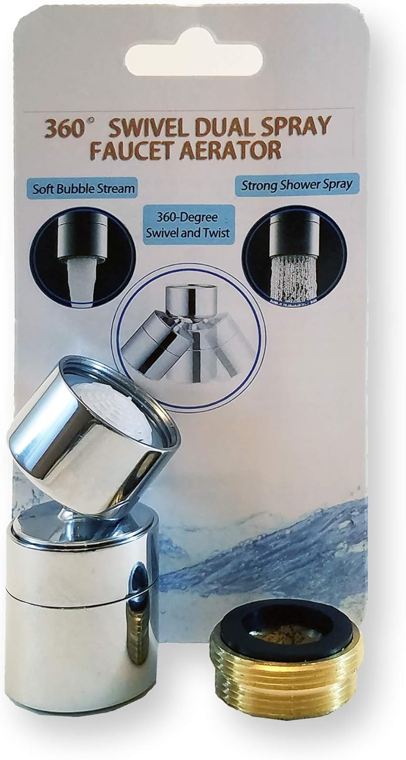 TOTOMO Kitchen Sink Faucet Aerator (Solid Brass) 2 Spray-mode (Shower&Bubble Stream) 360° Swivel Booster Sprayer adapter Water Saving Head attachment replacement - Chrome