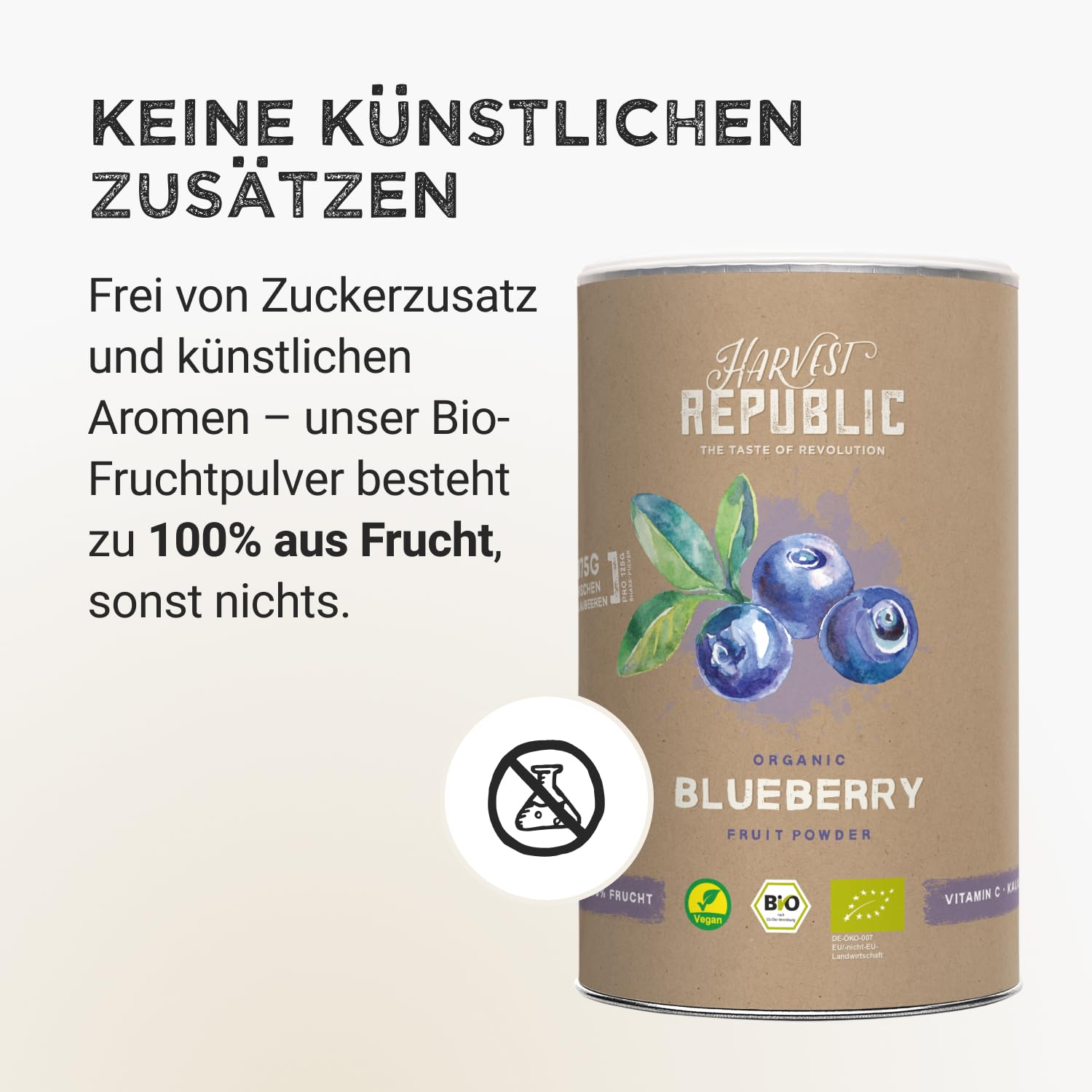 Harvest Republic Bio dzika jagoda w proszku z liofilizowanych owoców, idealna do koktajli, owsianki i miseczek śniadaniowych, 100% proszku owocowego bez dodatku cukru (125 g)