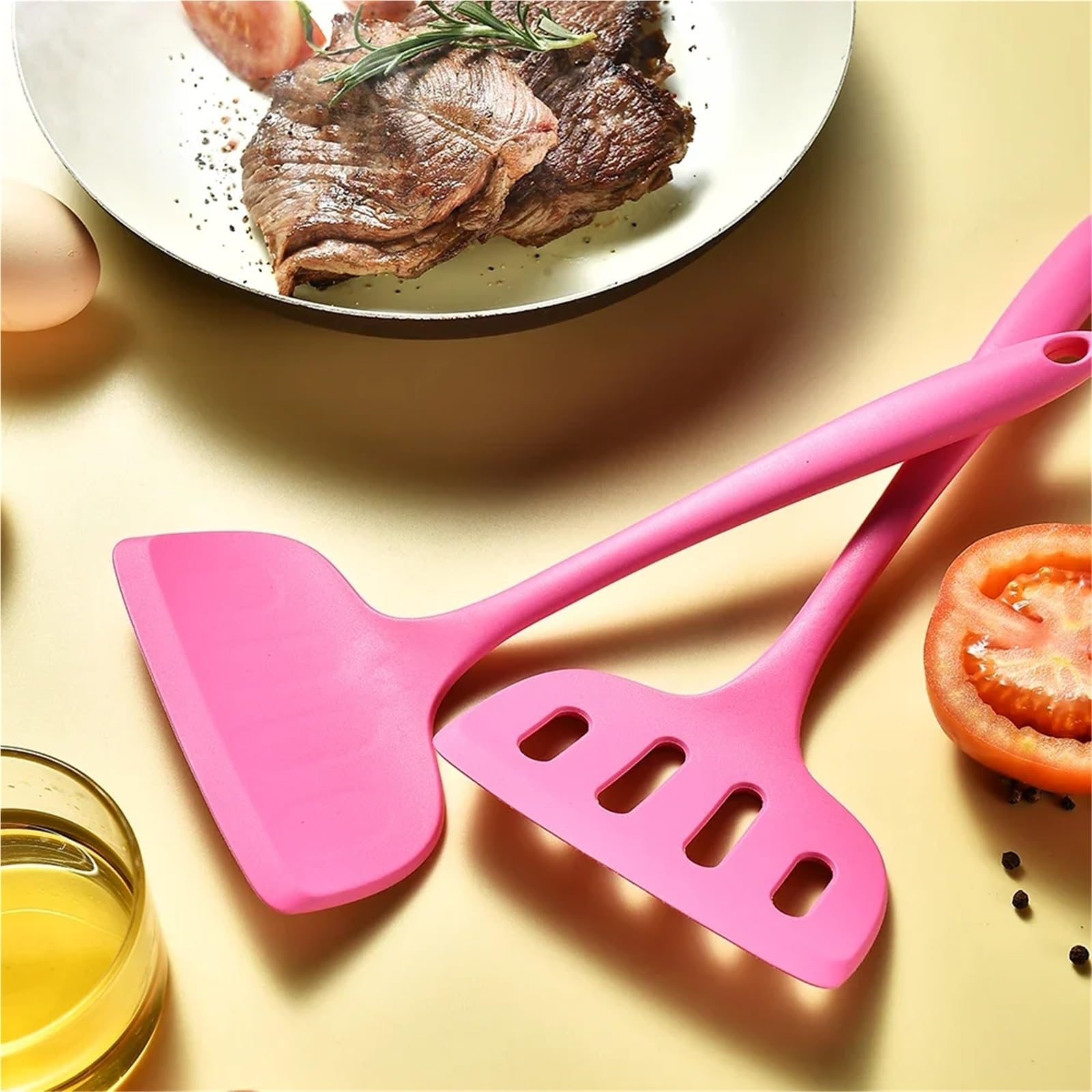 Silikon Küchenhelfer Set 1/6-teiliges rosa Silikon-Küchenutensilien-Set mit antihaftbeschichteten Pfannen, Spatel, Suppenlöffel, Kochutensilien für(6Pcs Mix)