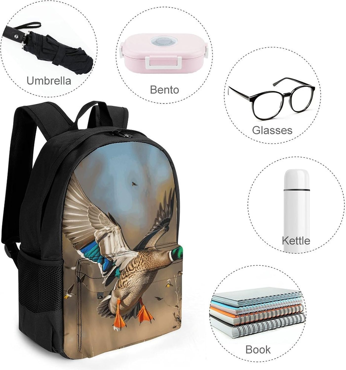 Portable Wild Ducks Backpack with Front & Side Pockets image 4