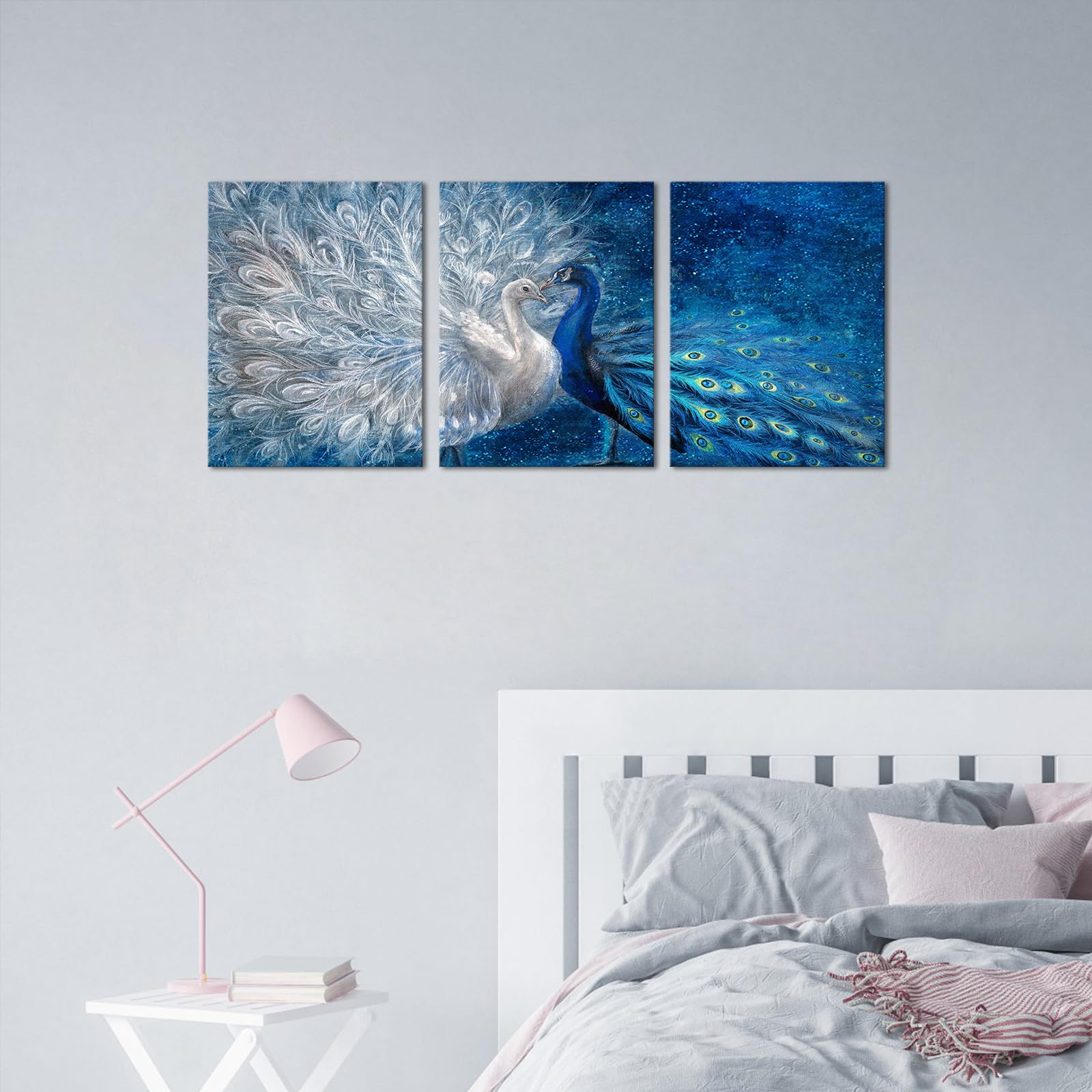 Amazon.co.jp: OuElegent 孔雀 キャンバス ウォールアート 青と白