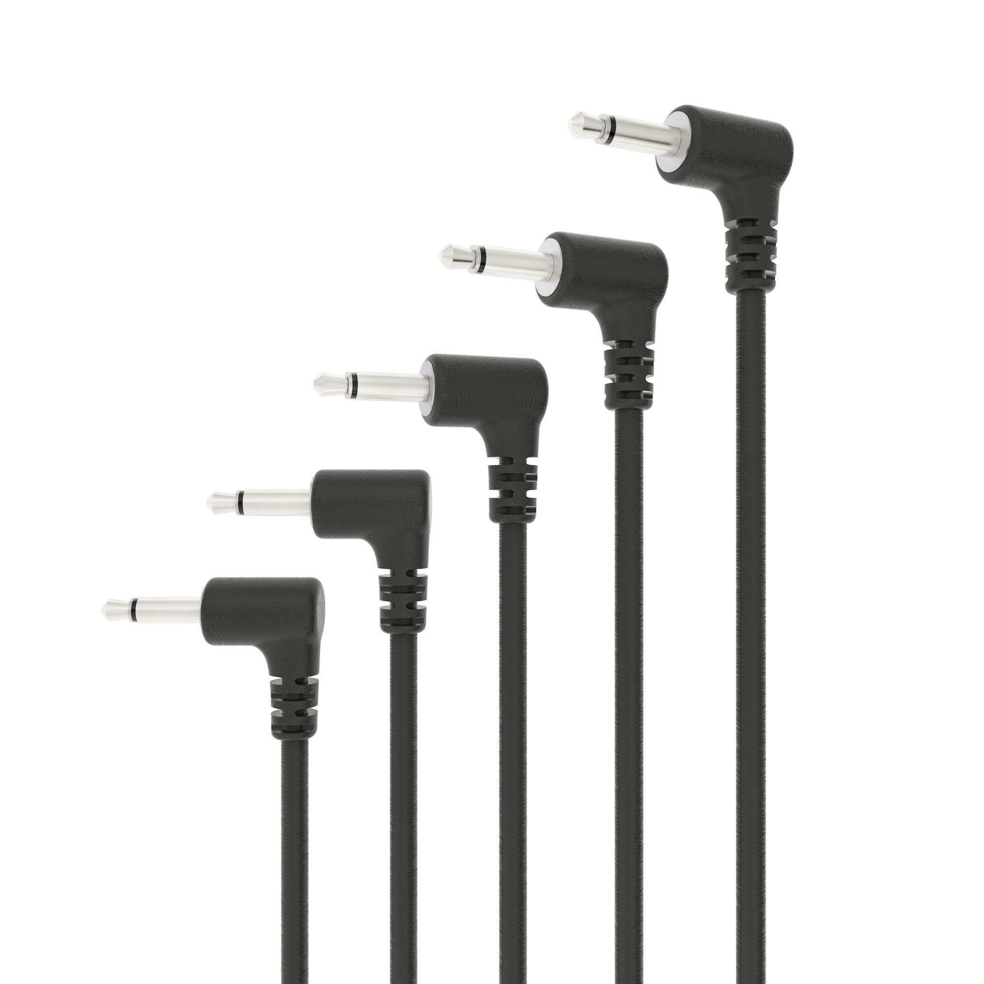 5-Pack - Right Angle Mono Modular Patch Cables - 3.5mm 1/8" Eurorack Synthesizer [Black | 150 cm - 59.06"]