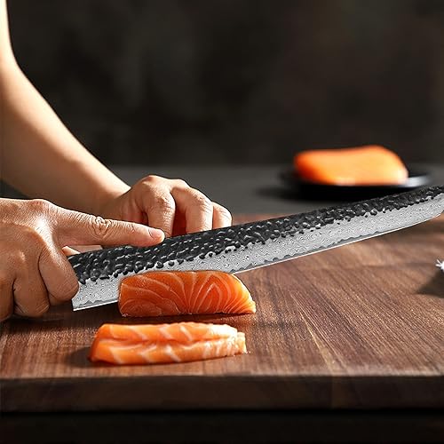 Miniatura 2 de TURWHO Cuchillo japonés Sashimi de 10.5 pulgadas forjado a mano 67 capas de acero Damasco Salmón Cuchillos de cocina