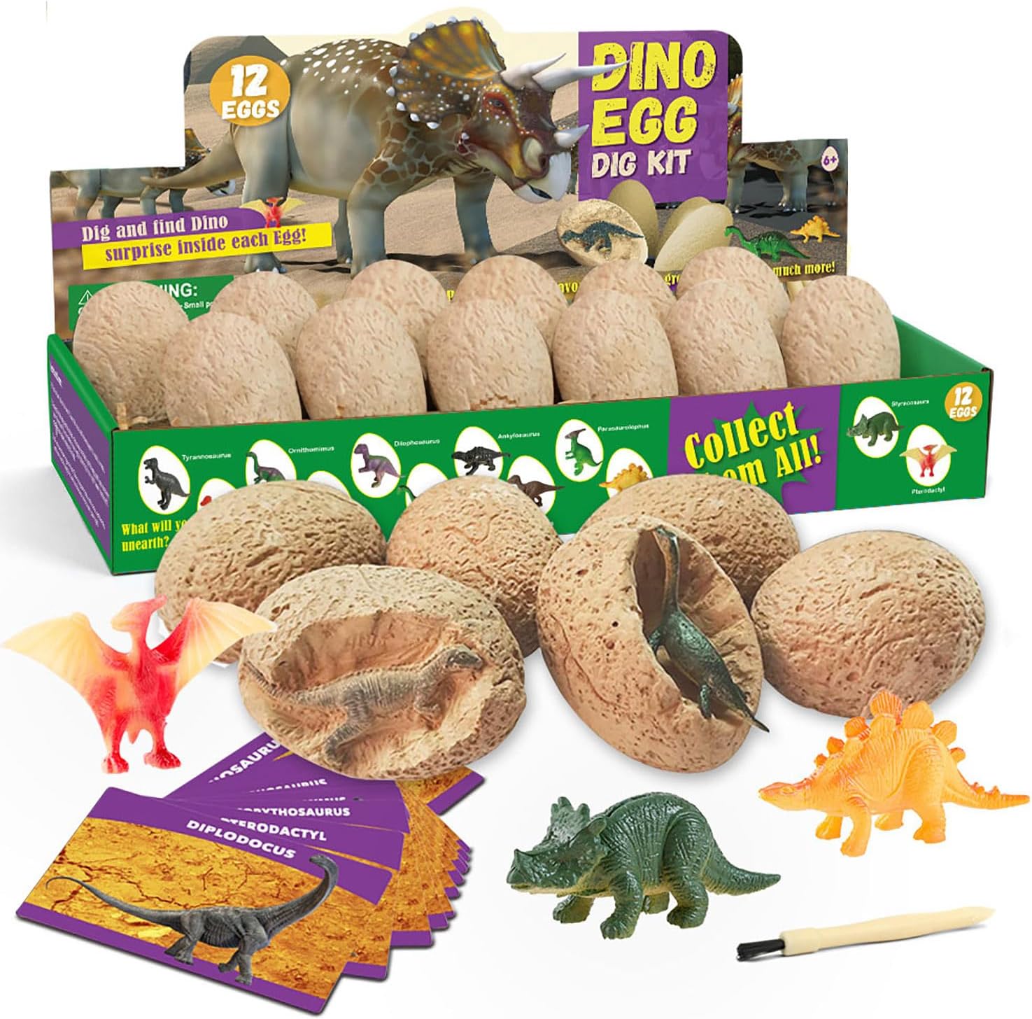 Dinosuar Egg Dig Kit - Dig Out 12 Cute Dinosaurs Toys - Educational Science Stem Gift for Boys Girls 6 7 8 9 10+ Years Old
