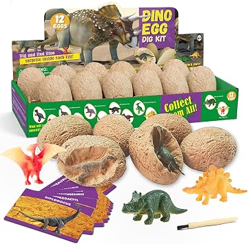 Dinosuar Egg Dig Kit - Dino Eggs Excacation Set - Dig Out 12 Cute Dinosaurs Toys - Educational Science Stem Gift for Boys Girls 6 7 8 9 10+ Years Old