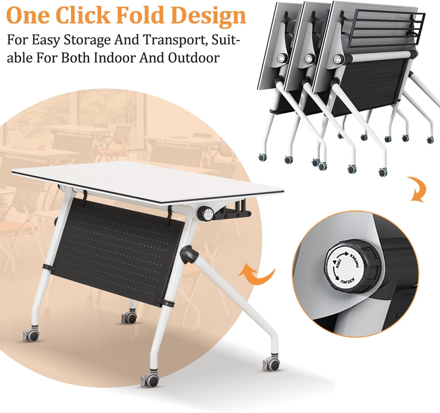 Conference Table,Folding Rectangle Meeting Table for 12 People,55.1in Rolling Training Business Tables,Mobile Conference Room Tables with Wheels,Foldable Modern Seminar Tables for Office,Meeting Room