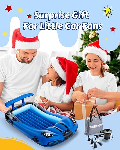 Miniatura 9 de Cama inflable de viaje para niños pequeños con parachoques de seguridad y bomba de inflado automático de 2 minutos, colchón de aire portátil para