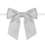 Rainbow Pana 60 Pack Silver Glitter Bows, Twist Tie Bows for Treat Bags 3 Satin Ribbon Bows for Package Craft Gift Wrapping Decoration