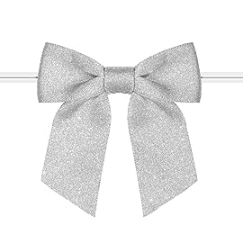 Rainbow Pana 60 Pack Silver Glitter Bows, Twist Tie Bows for Treat Bags 3 Satin Ribbon Bows for Package Craft Gift Wrapping Decoration