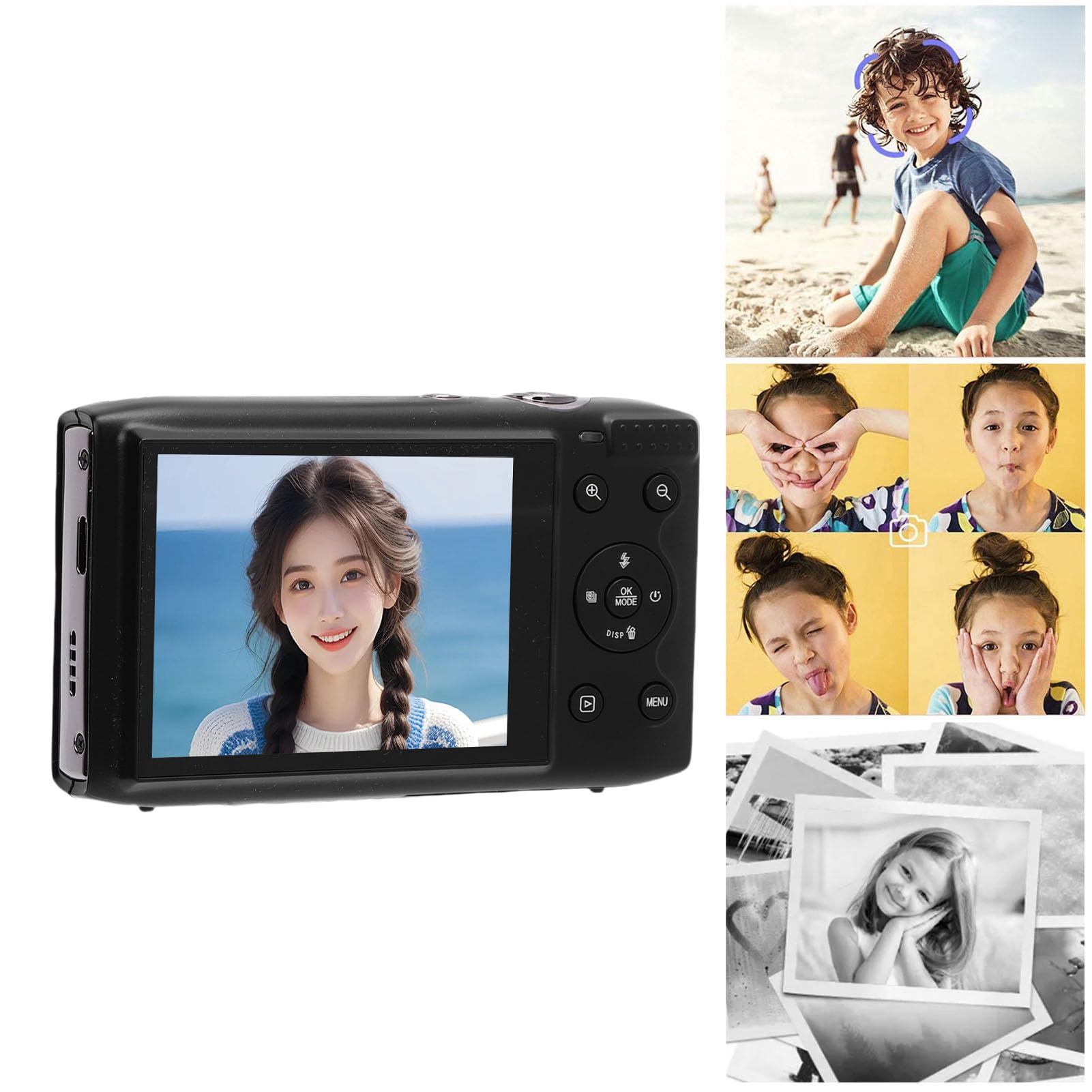 BuyWeek Appareil Photo Numérique 5K 72MP avec WiFi, Zoom Numérique 16X Autofocus Caméra Vlogging avec Écran Ultra HD de 2,8 Pouces, Flash et Microphone Intégrés, avec Carte Mémoire 64 Go (Noir)