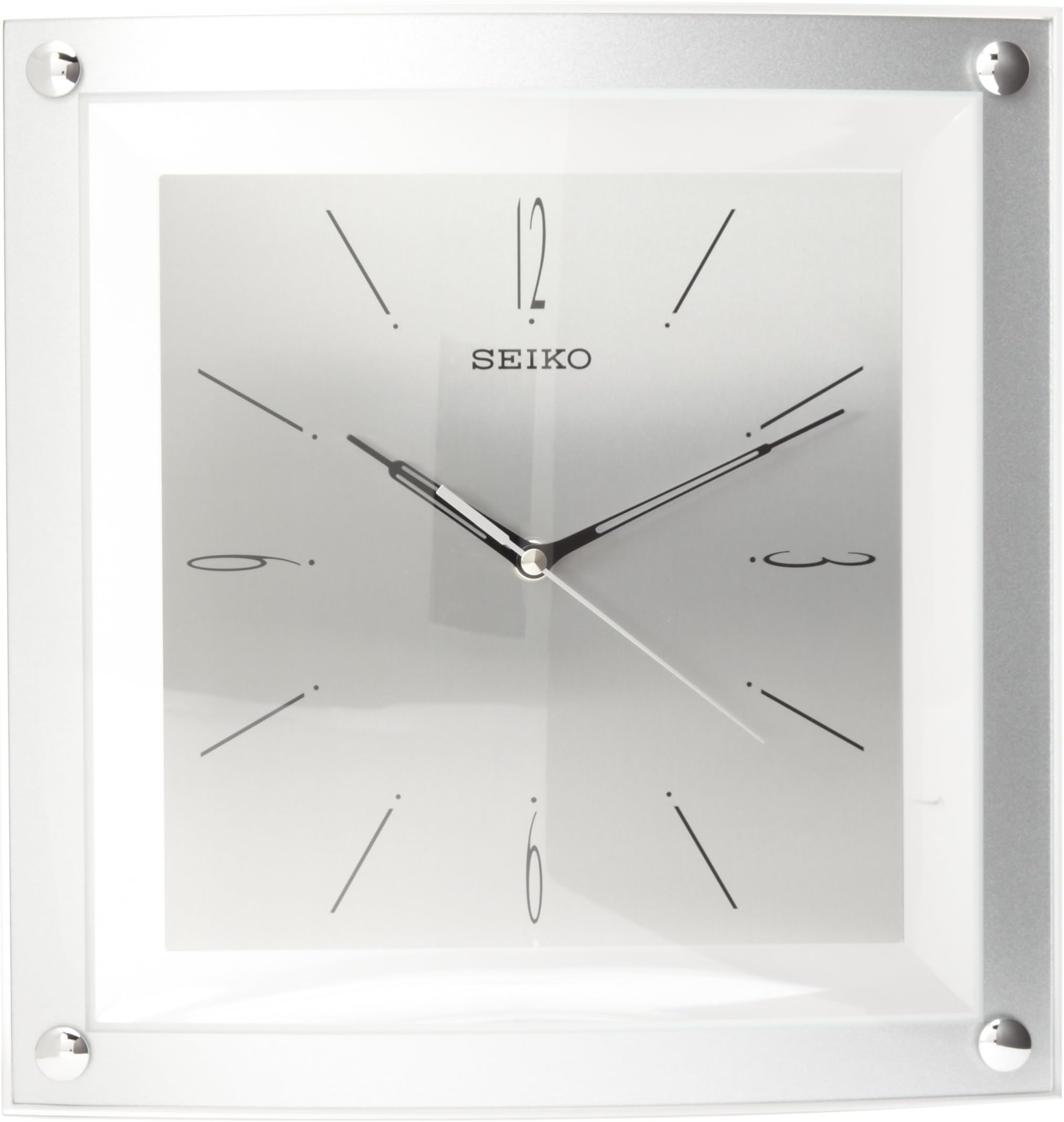 QXA330SLH Square Silver and Glass Non Ticking Wall Clock, Silver, 12.25 Inch