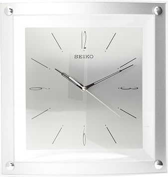 SEIKO QXA330SLH Square Silver and Glass Non Ticking Wall Clock, Silver, 12.25 Inch