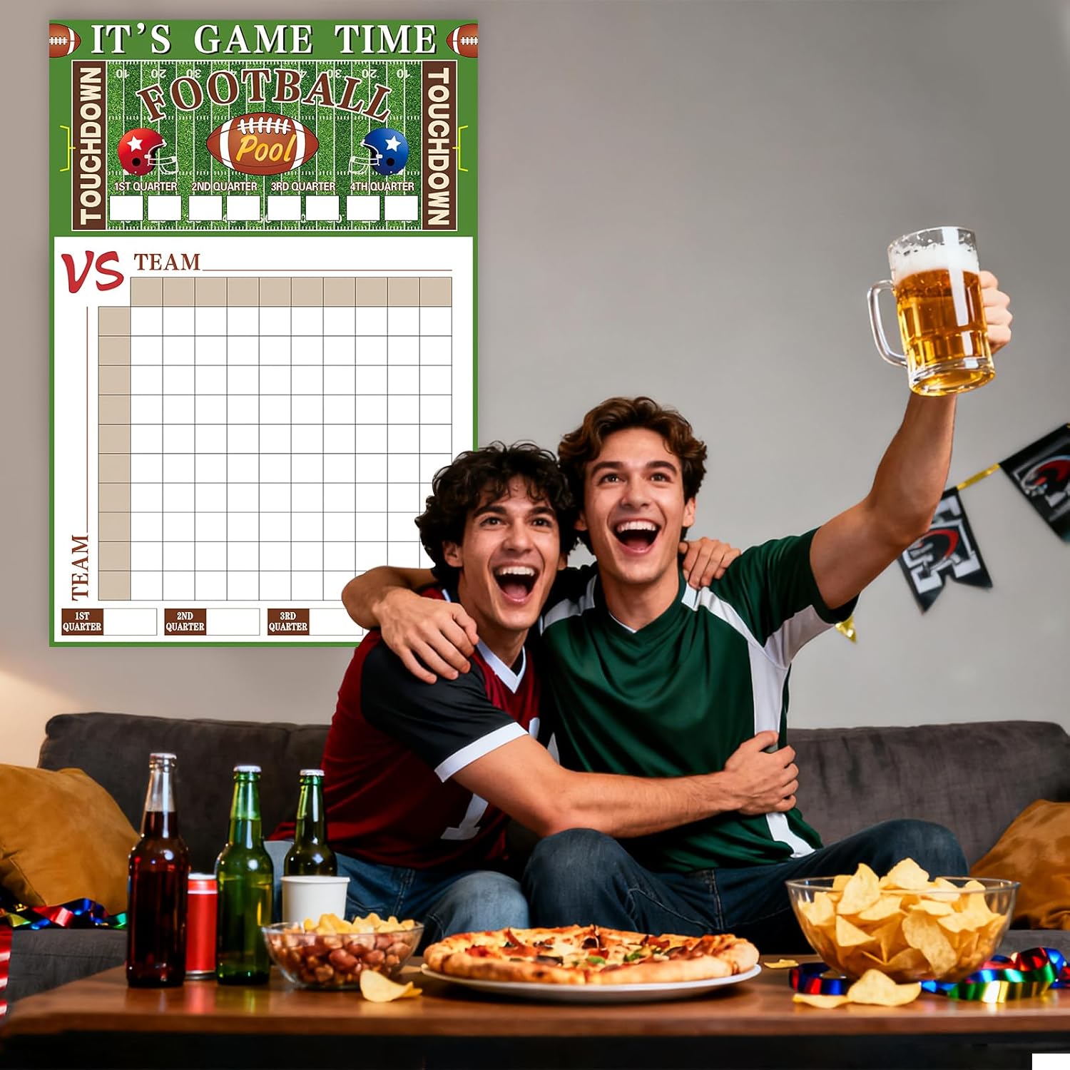 Large Football Pool Poster Squares 100 Grids Score Record Poster Football Party Supplies 16.2 X 23.6 Inch Super Game Bowl Party Decorations 2026 Indoor Outdoor (Green) - Image 7