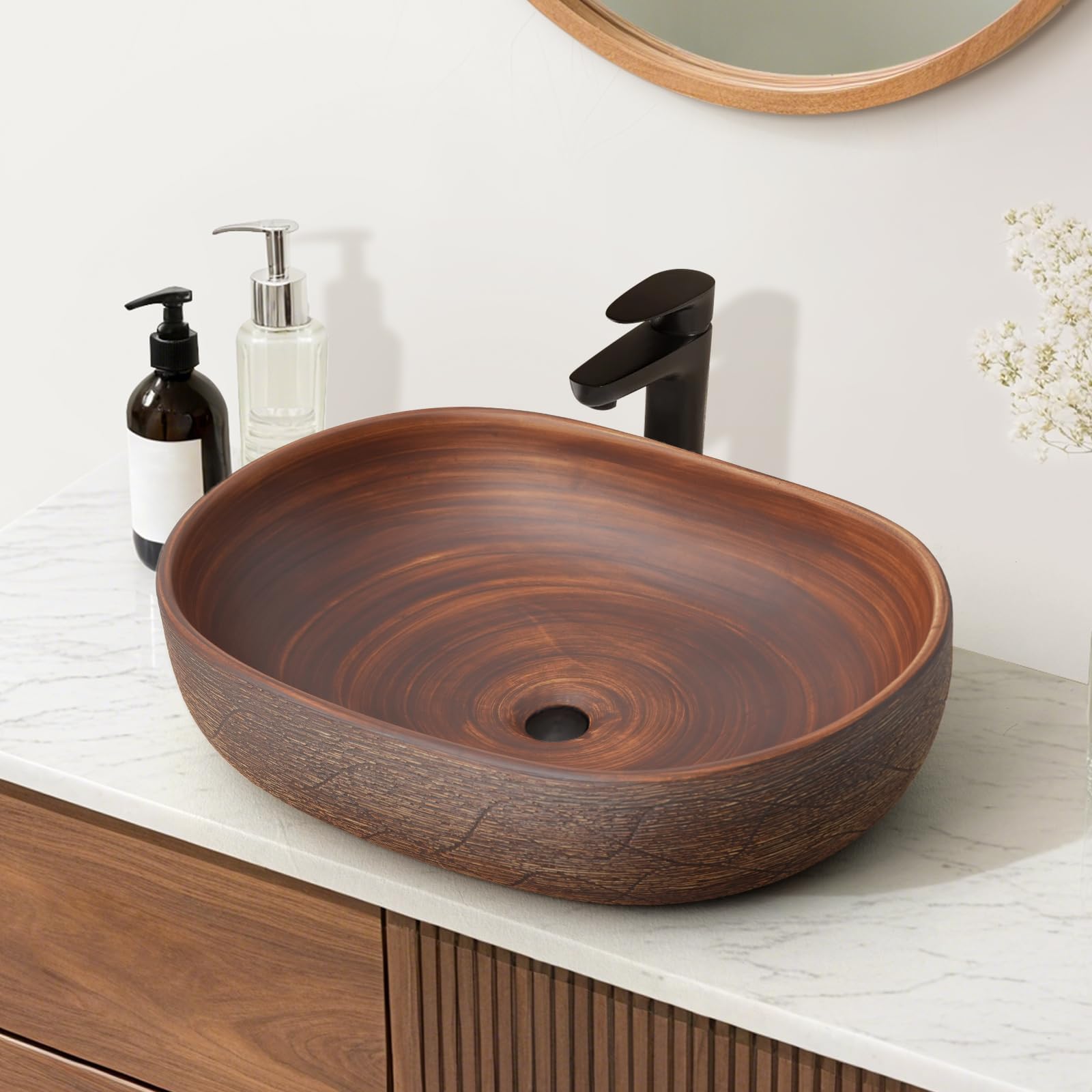 COGITIL Bathroom Vessel Sink, 23-Inch Ceramic Oval Bowl Sinks for Bathrooms – Retro Style Washbasin, Elegant Ceramic Sink for Modern and Classic Bathrooms