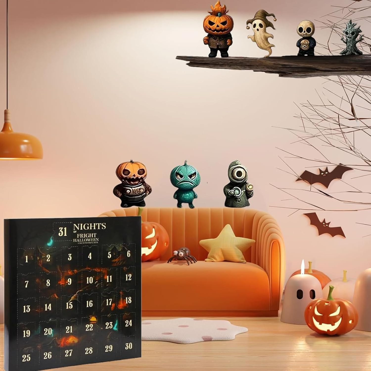 31 Nights of Fright Halloween Countdown Box, Halloween Countdown Box with Figurines, Horror Collectible Dolls, Horror Action Figures Mini Decorations Surprise Christmas Gifts