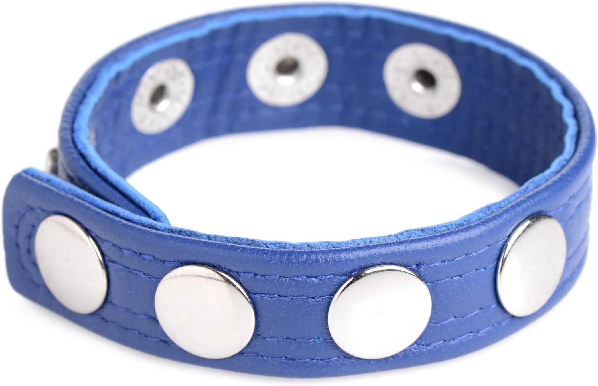 Strict Leather Cock Ring Blue Studded Leather Speed Snap-On Ring for Men or Couples, Harder Longer Erection Enhancer, Adjustable Cock Ring, Stay Hard Male Enhancement - Blue