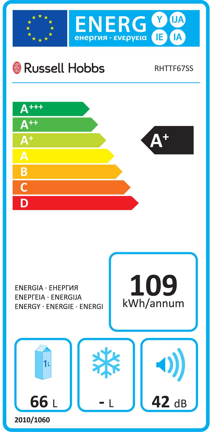 Russell Hobbs RHTTF67SS 66 Litre Reversible Doors Table Top Mini Fridge