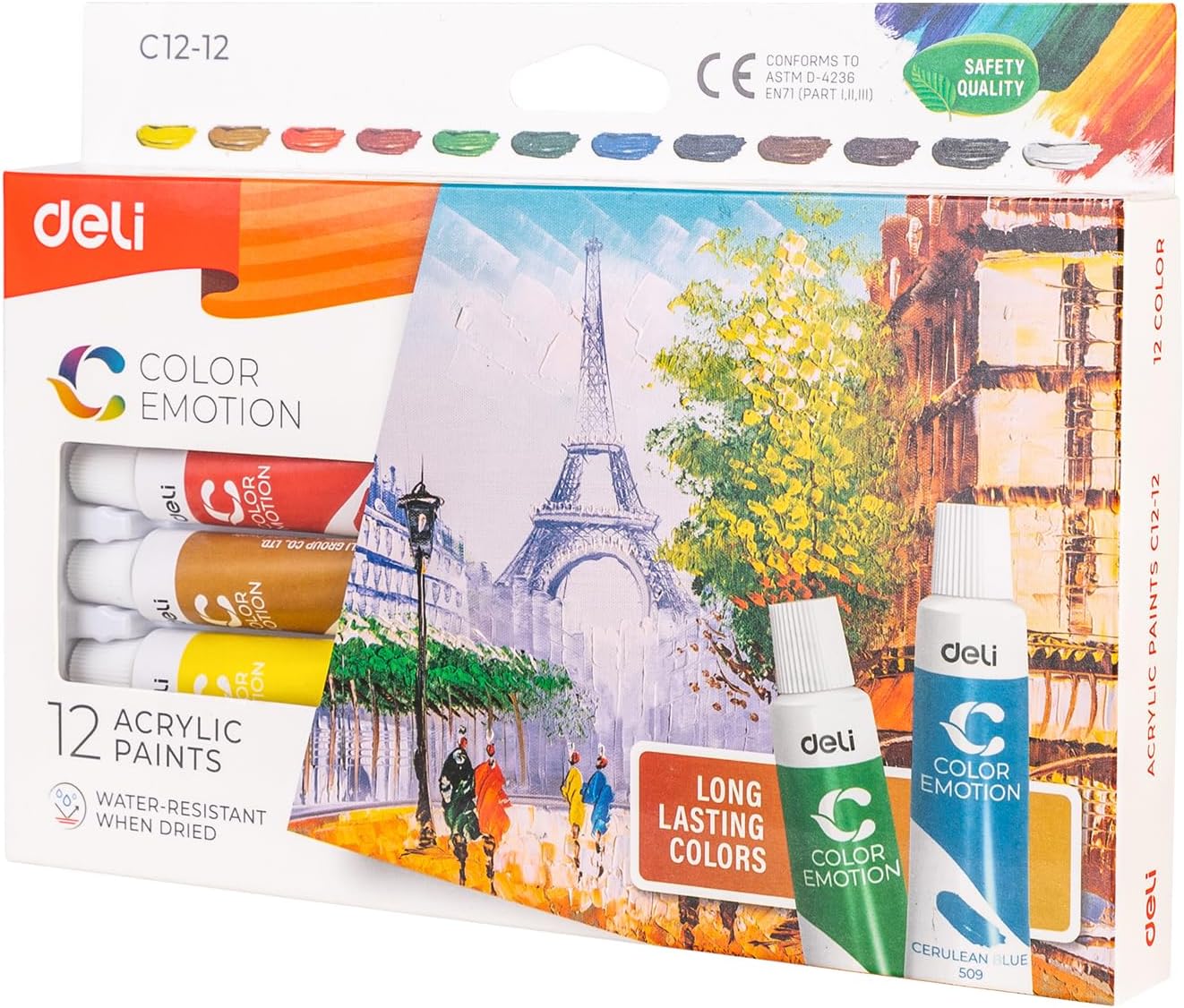 deli EC12-12 Color Emotion Acrylic Paints 12-Pieces
