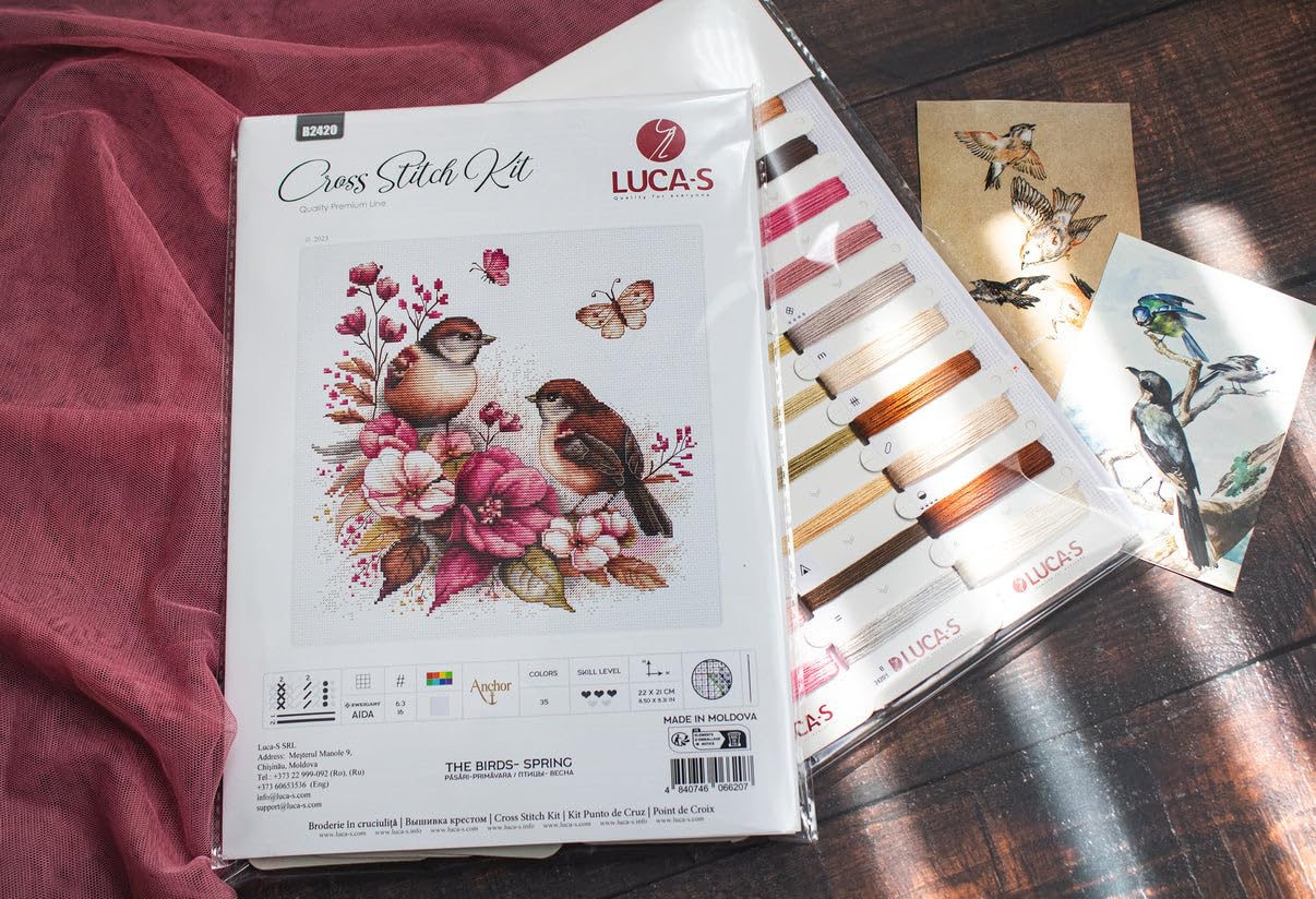 Luca-S Cross Stitch Kit - The Birds- Spring, B2420, Counted Cross Stitch Kit for Adults, Embroydery Kit