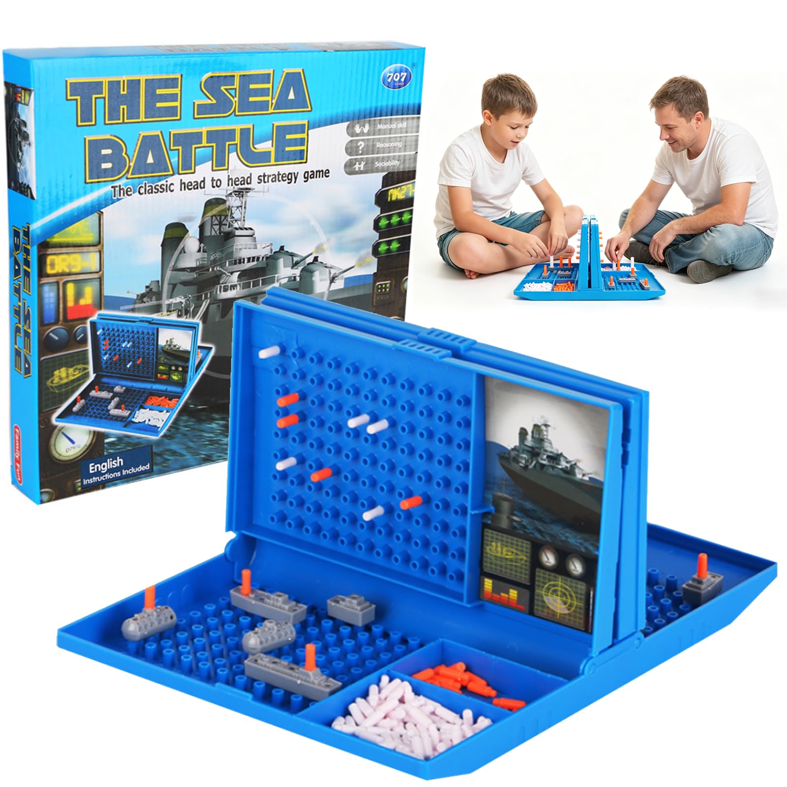 Two Player Strategy Board Game, Combat Strategy Board Game, Sea Battle Ship Board Game, Battleship Classic, with Battleships, Submarine, Aircraft Carrier, for Families, Pubs, Entertainment Rooms Etc