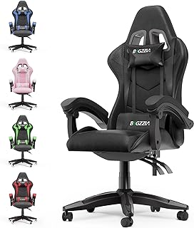 bigzzia Ergonomic Gaming Chair - Gamer Chairs with Lumbar Cushion + Headrest, Height-Adjustable Office & Computer Chair for Adults, Girls, Boys (Without footrest, Black)