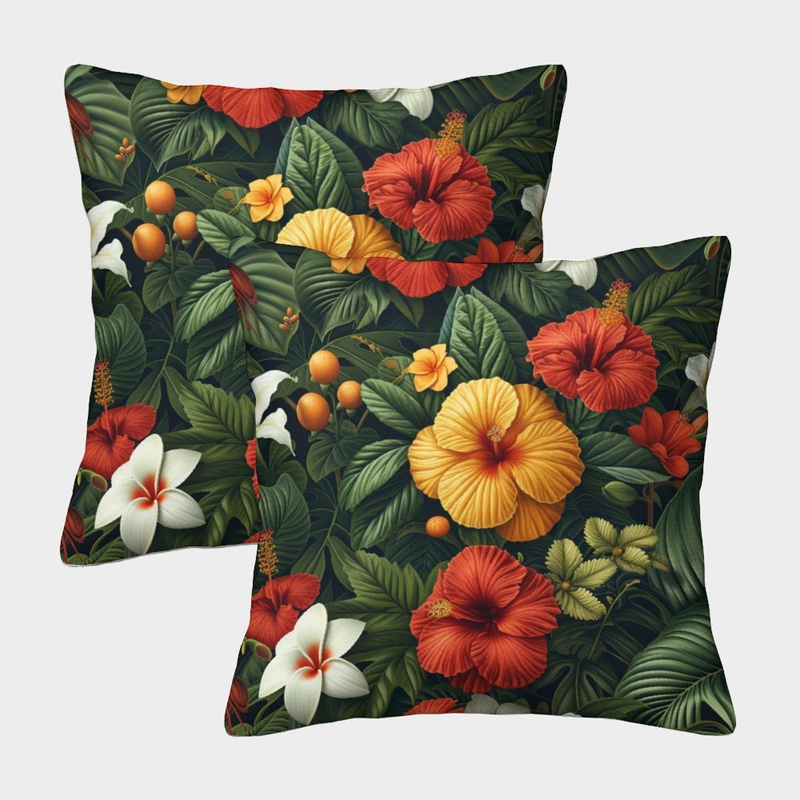 kaiyun 2 Pack Tropical Flowers - Plants Personalised Cushion Cover Home Sofa Decoration 45x45cm Pillow Covers