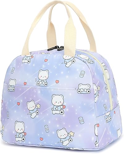 Miniatura 7 de Lonchera térmica a cuadros para mujeres y niñas, lonchera reutilizable para adultos, niños, escuela, trabajo, viajes (morado)