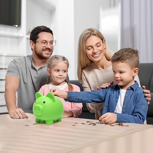 Miniatura 6 de Alcancía, banco de monedas para niños y niñas, banco de dinero de plástico inastillable, tarro de ahorro de juguete para niños (verde)