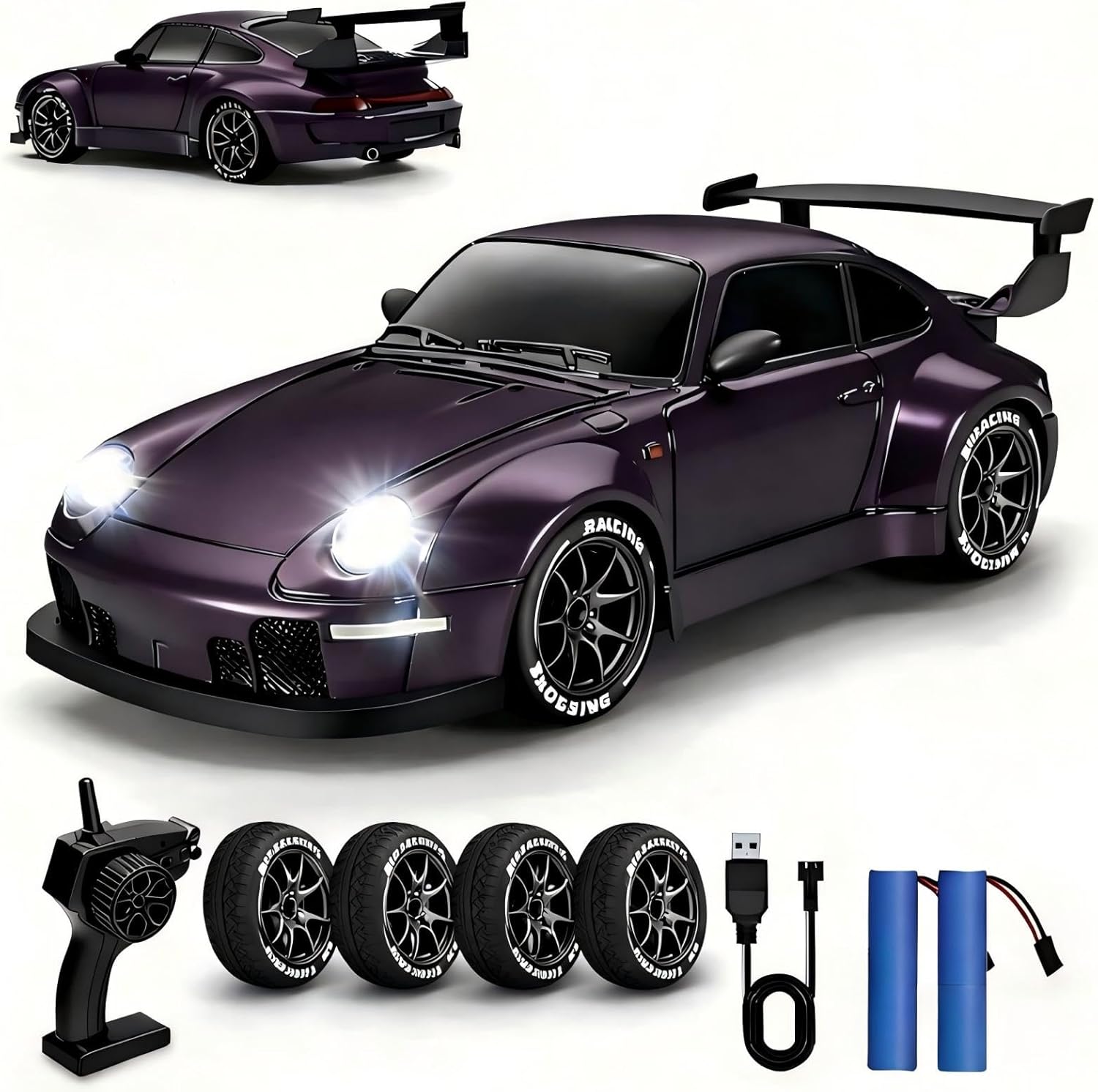 1:24 Scale RC Drift Car with LED Lights, 25km/h 4WD High Speed, Dual Batteries 50+ Min Play, 2.4GHz Remote Control, Multi-Surface Drift Tires, Racing Toy Vehicle for Adults Boys Girls, Royal Enforcer
