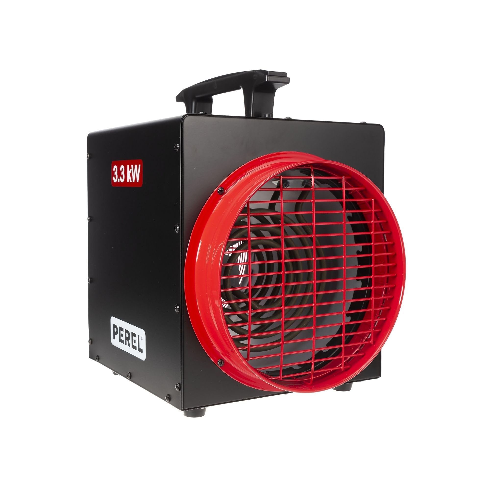 Perel Elektryczny grzejnik wentylatorowy 3300W z termostatem i funkcją chłodzenia, IP24, zabezpieczenie przed przegrzaniem, przenośny kompaktowy grzejnik do warsztatu lub garażu