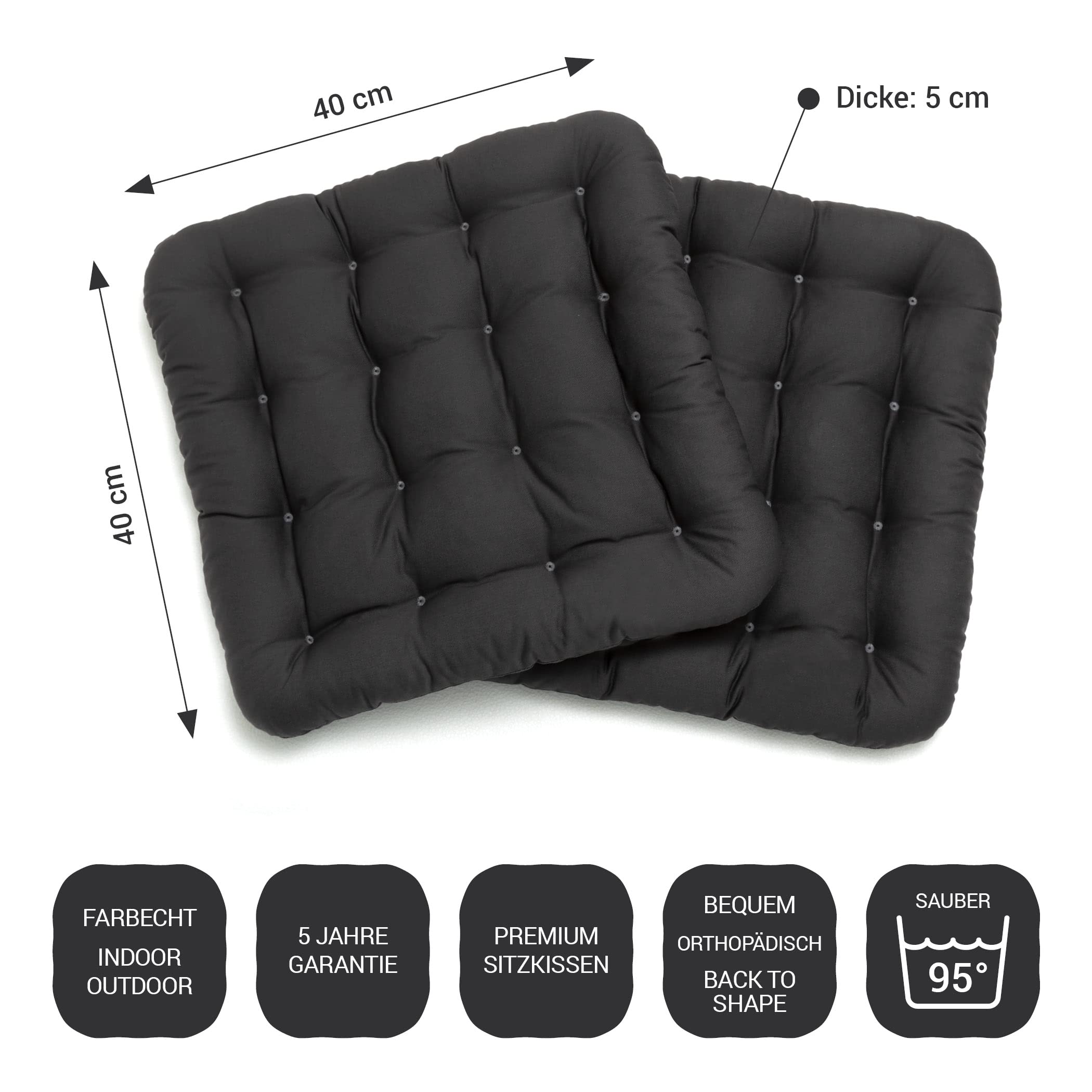 HAVE A SEAT Luxury – poduszka do siedzenia 40 x 40 cm – wygodna poduszka na krzesło, ortopedyczna, nadaje się do prania w temperaturze do 95 °C, nadaje się do suszenia w suszarce, trwałe kolory – Made in Germany – (zestaw 6 sztuk, szaro-