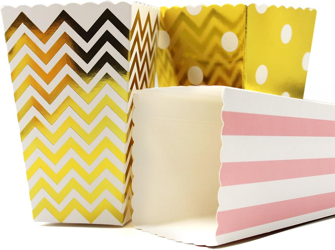 Popcorn & Candy Favor Boxes For Bridal ，Birthday and Baby Shower, 36 Count (Pink, Gold）