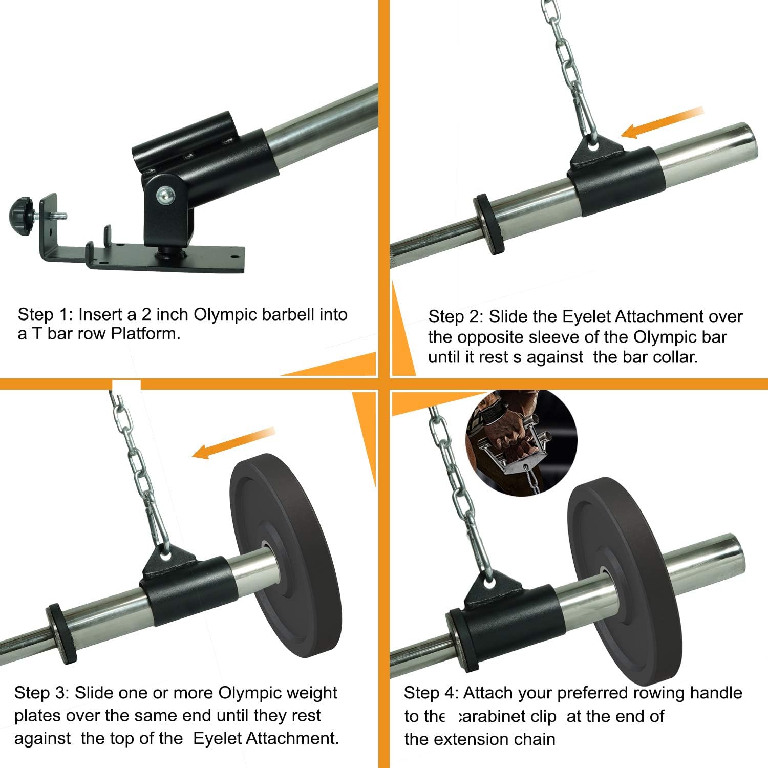 RIGERS Combo T-Bar Row Platform & Attachments | Multi-Choice: SINGLE EYELET Landmine Attachment With Chain and V Handle Accessory : Sports & Outdoors