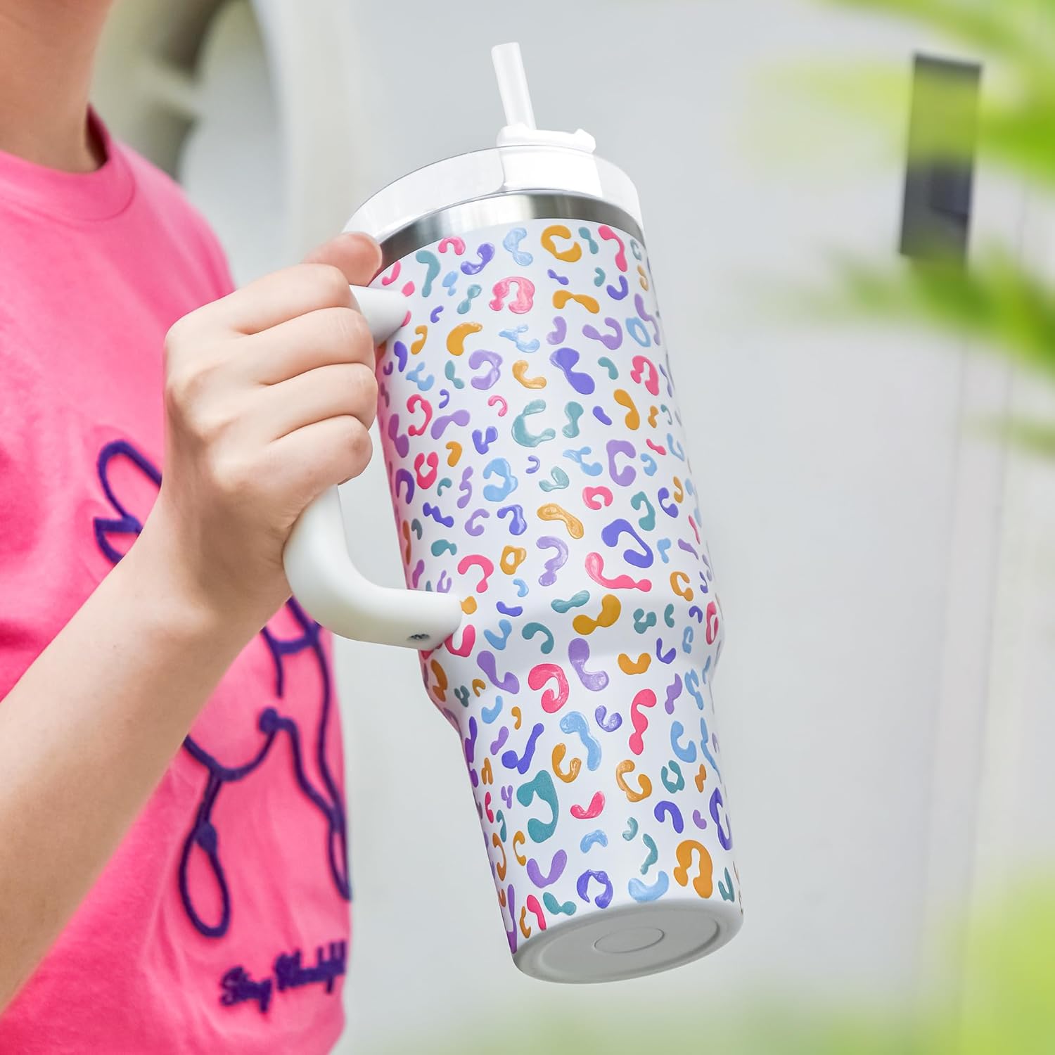 sweet grain 40 oz Tumbler with Handle and Straw, Keeps Drinks Cold Up to 24 Hours Leopard Tumbler, Stainless Steel Vacuum Insulated Travel Mugs for Water, Iced Tea or Coffee(Colorful) - Image 6