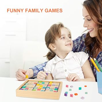 Wooden Sudoku Puzzles Board Game with Drawer (Colorful) - Math Brain Teaser Toys Educational Desktop Game Train Logical Thinking Ability
