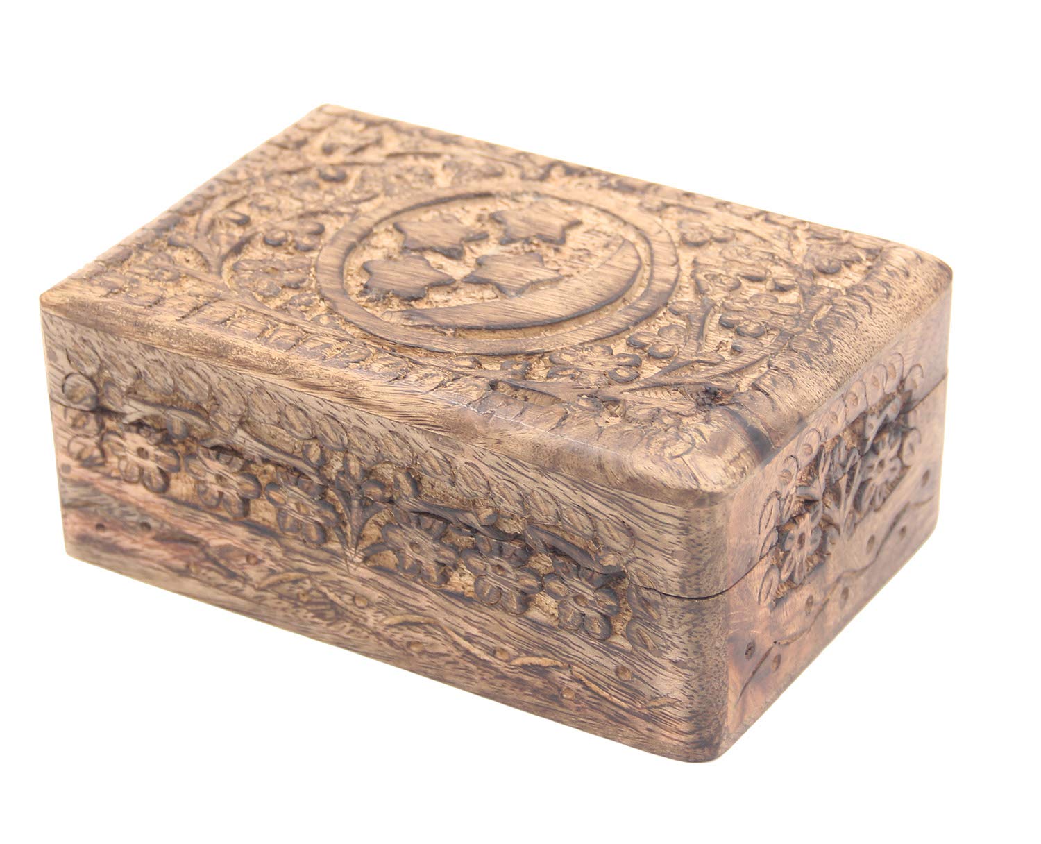 DharmaObjects Celestial Moon and Stars Hand Carved Wooden Storage Keepsake Box (Medium, Moon & Stars)